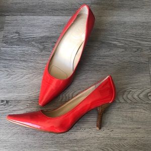 Calvin Klein Red Patent Leather Pointed Toe Heels